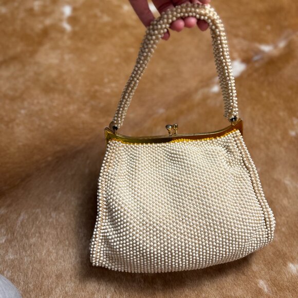 Vintage White Beaded Handbag with Coin Purse, 1950s Pearlcore Evening Bag - Picture 11 of 13